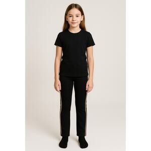 Roebuck & Co Girls Corduroy Pants Black Gold Sequin Stripe Size 10.5-12.5 NWOT